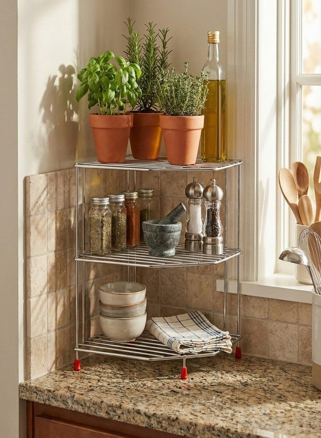 Homify 3-Tier Stainless Steel Kitchen Organizer Rack Corner Shelf Rack For Kitchen Storage | Plate & Bowl Holder | Kitchen Steel Rack Stand For Sink, Slab, And Cabinet,Free Standing - Image 4